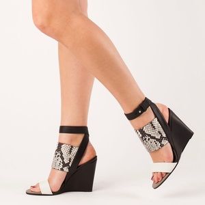 Vince Wedge Sandal, Bone/Black/White, Size 7 1/2